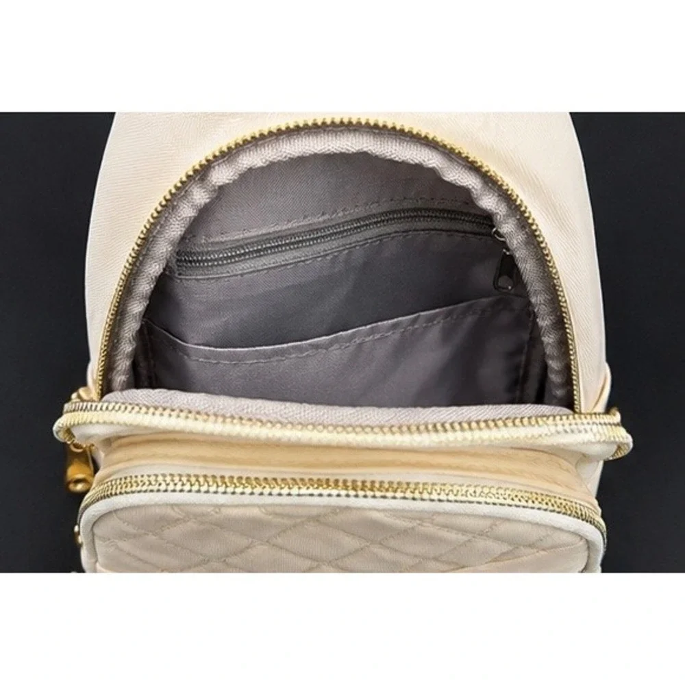 Cream Quilted Nylon Sling Bag Crossbody Backpack Gold Hardware NWOT